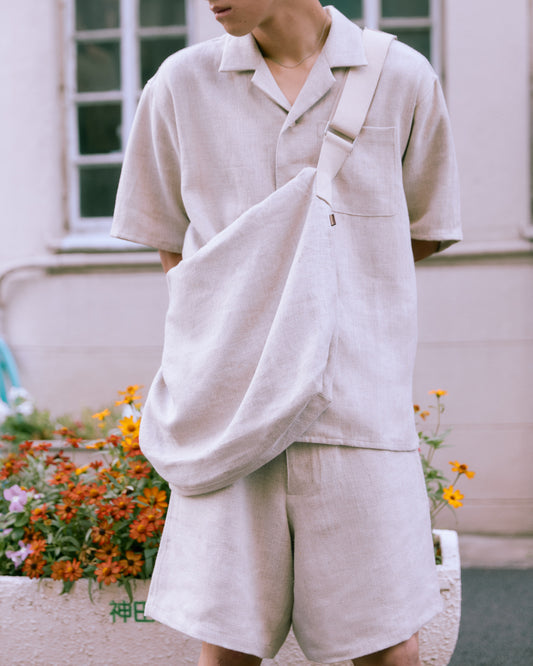 HEAVY LINEN RESORT SHORT PANTS  -NATURAL-