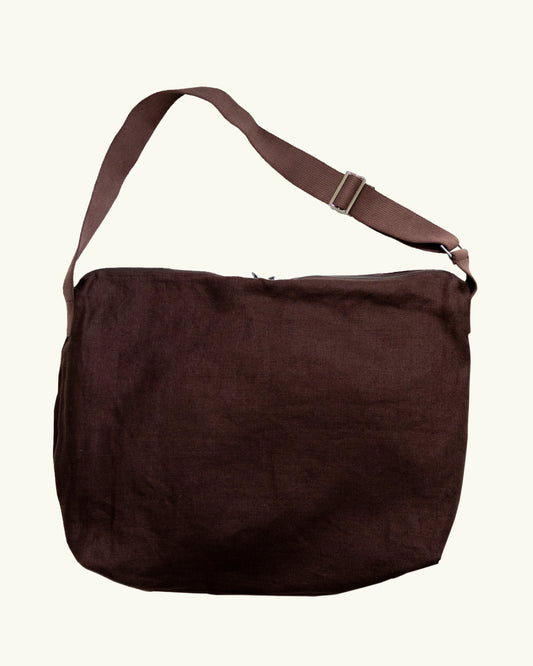 HEAVY LINEN RESORT BAG -BROWN-