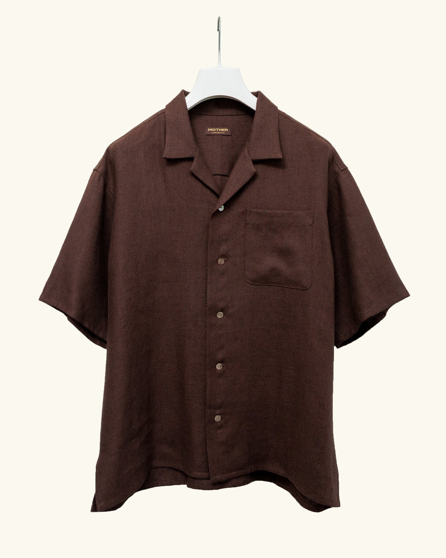 HEAVY LINEN RESORT S/S SHIRT -BROWN-