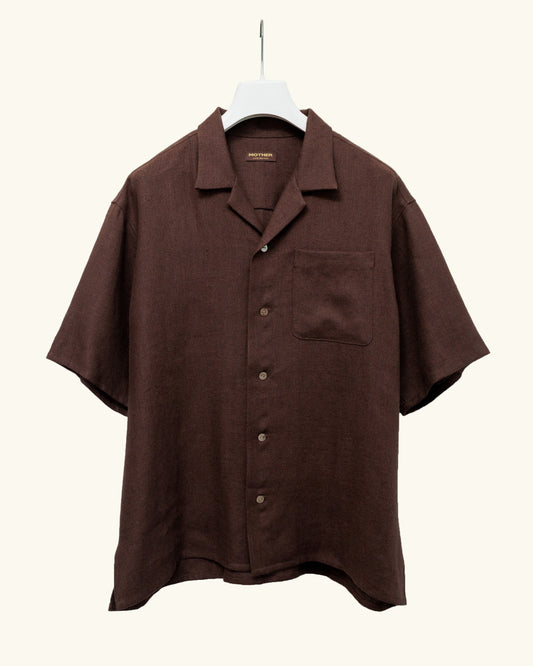 HEAVY LINEN RESORT S/S SHIRT  -BROWN-