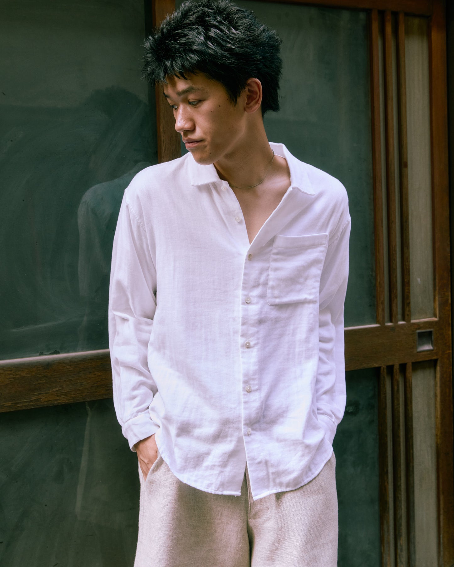 COTTON GAUZE SOFT L/S SHIRT -WHITE-