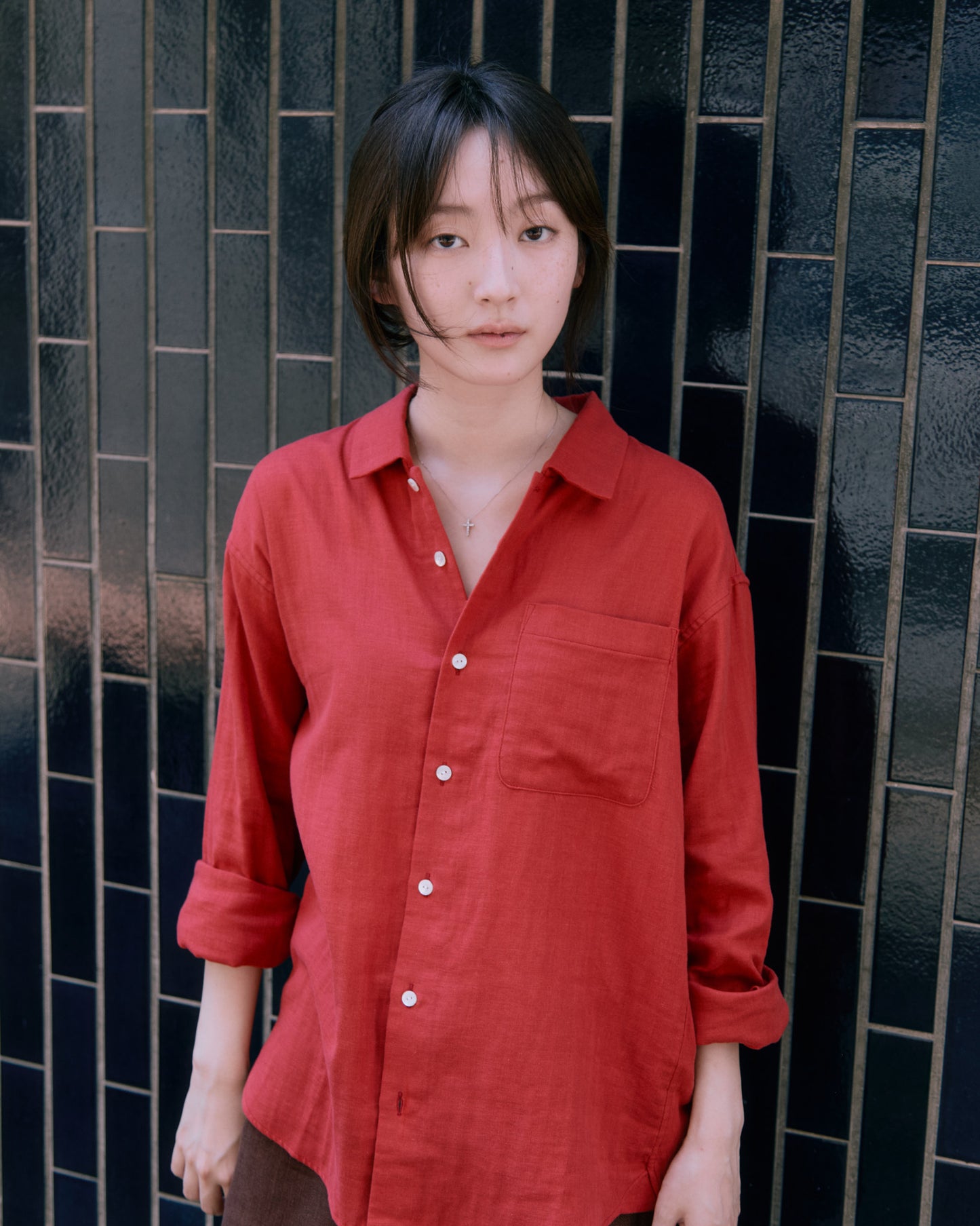 COTTON GAUZE SOFT L/S SHIRT -RED-