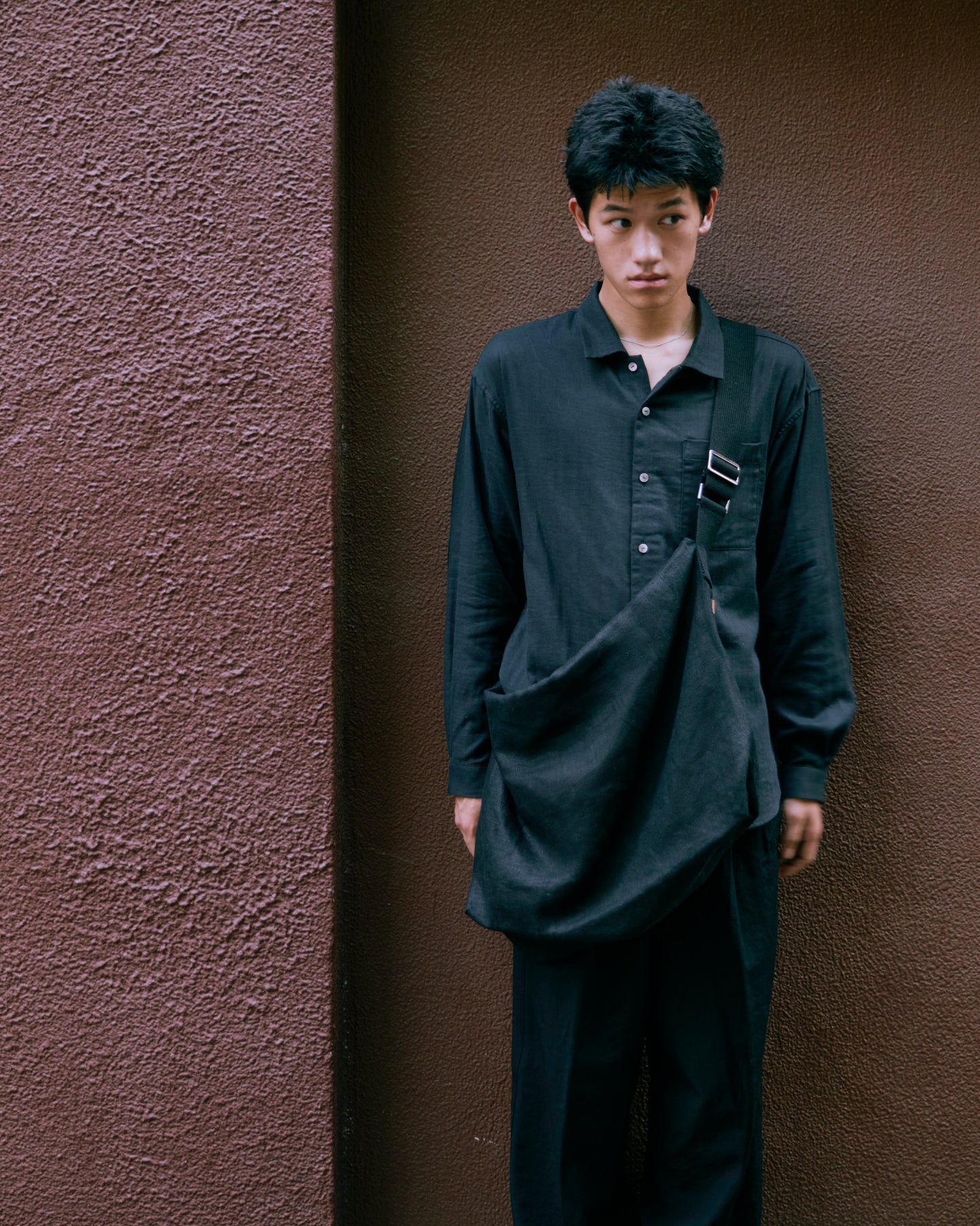 COTTON GAUZE SOFT L/S SHIRT -BLACK-