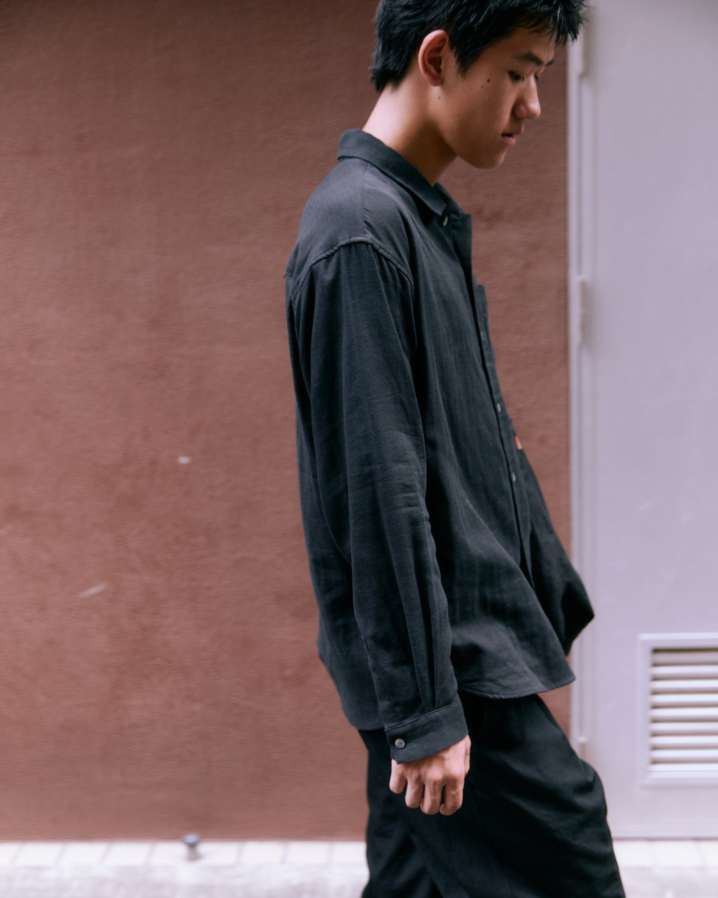 COTTON GAUZE SOFT L/S SHIRT -BLACK-