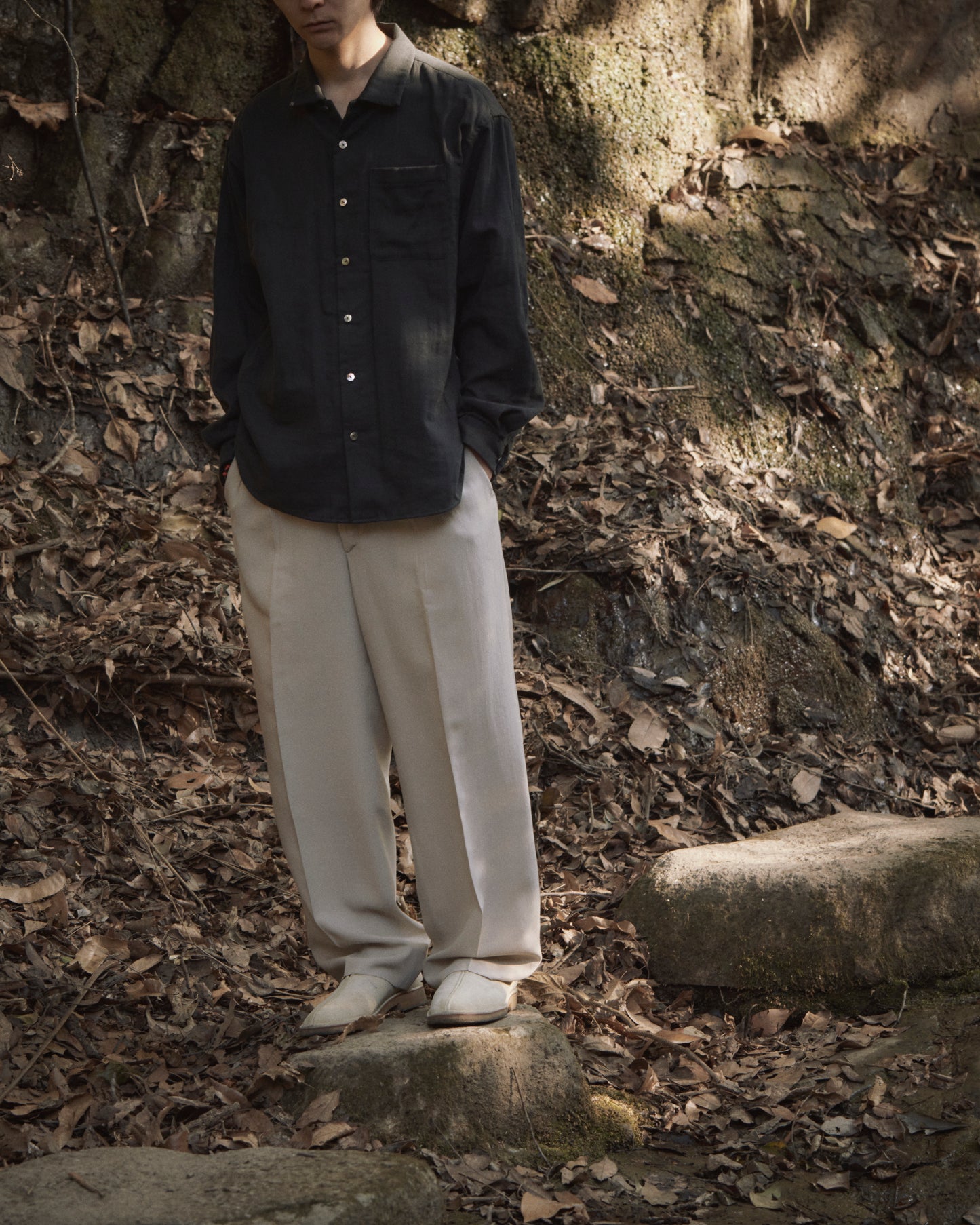 COTTON GAUZE SOFT L/S SHIRT -BLACK-