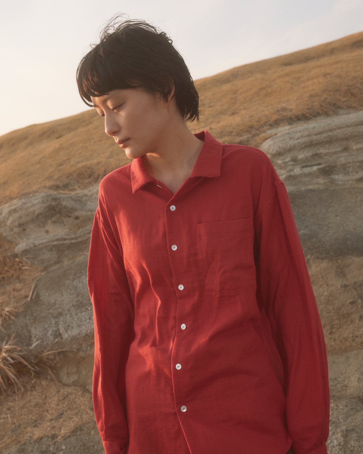 COTTON GAUZE SOFT L/S SHIRT -RED-