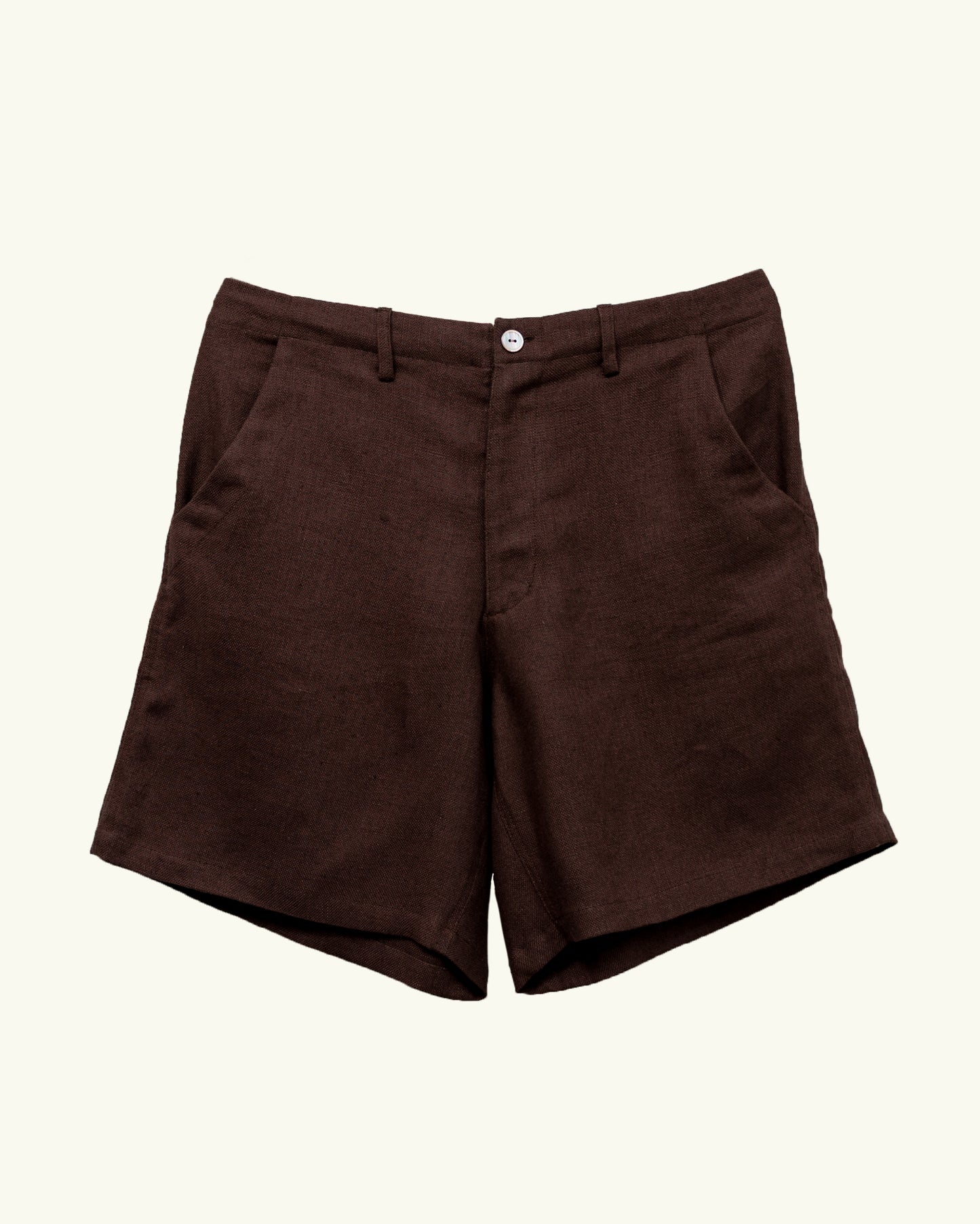 HEAVY LINEN RESORT SHORT PANTS  -BROWN-
