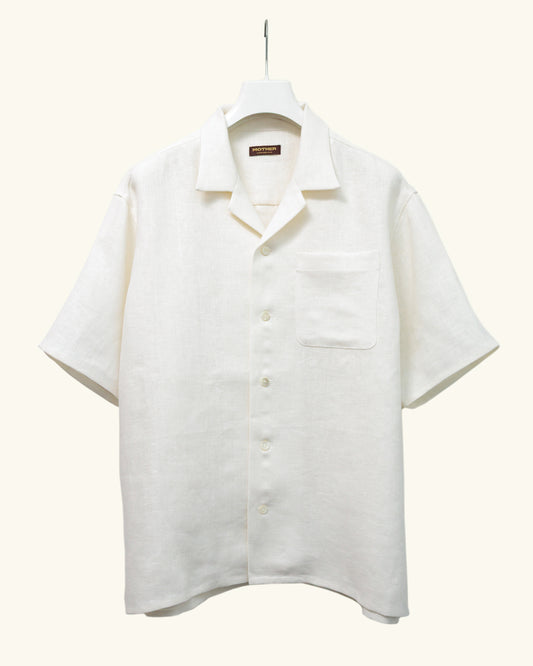 HEAVY LINEN RESORT S/S SHIRT  -WHITE-